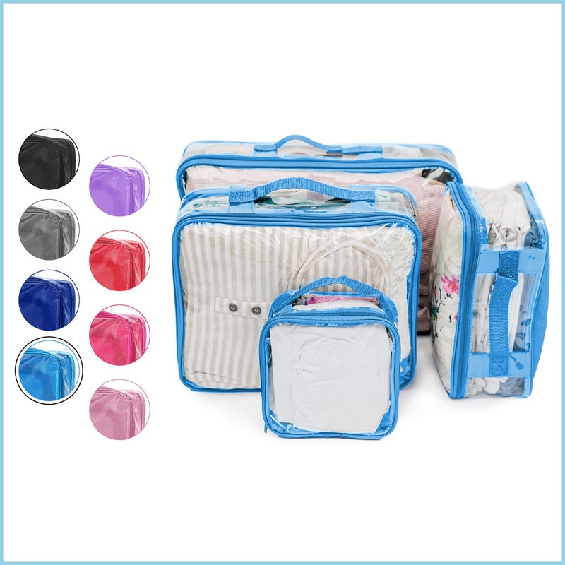 EzPacking Clear Travel Packing Cubes Set of 4 for Carry On (XS, Small, Medium, Large) / See-Through Clothes Organizer Dividers for Suitcase/Transparent Vinyl PVC Cell Pouches for Luggage (Turquoise) - Image 2
